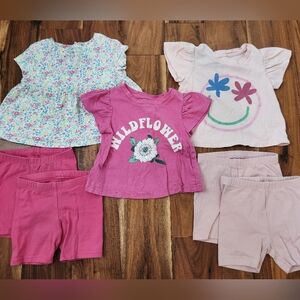 Twin Girl Playclothes Bundle, Pink, Biker Shorts And Tee Shirts 18m-2T